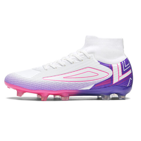 Keliqee FG Firm Ground Soft Ground Slip Resistant, Abrasion Resistant, Breathable Soccer Shoes Unisex White Purple Pink