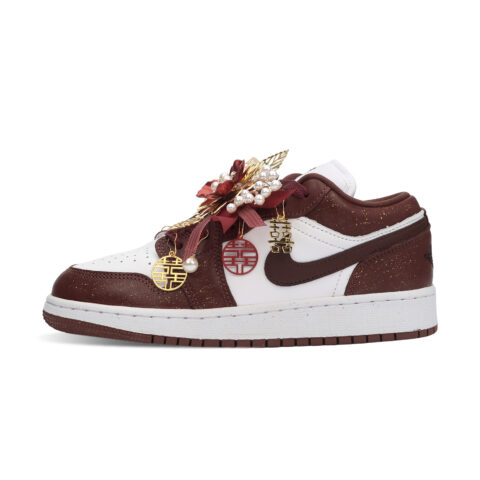 Jordan Air Jordan 1 Auspicious Dragon And Phoenix Cushioning Low top Vintage Basketball Shoes Unisex White Red