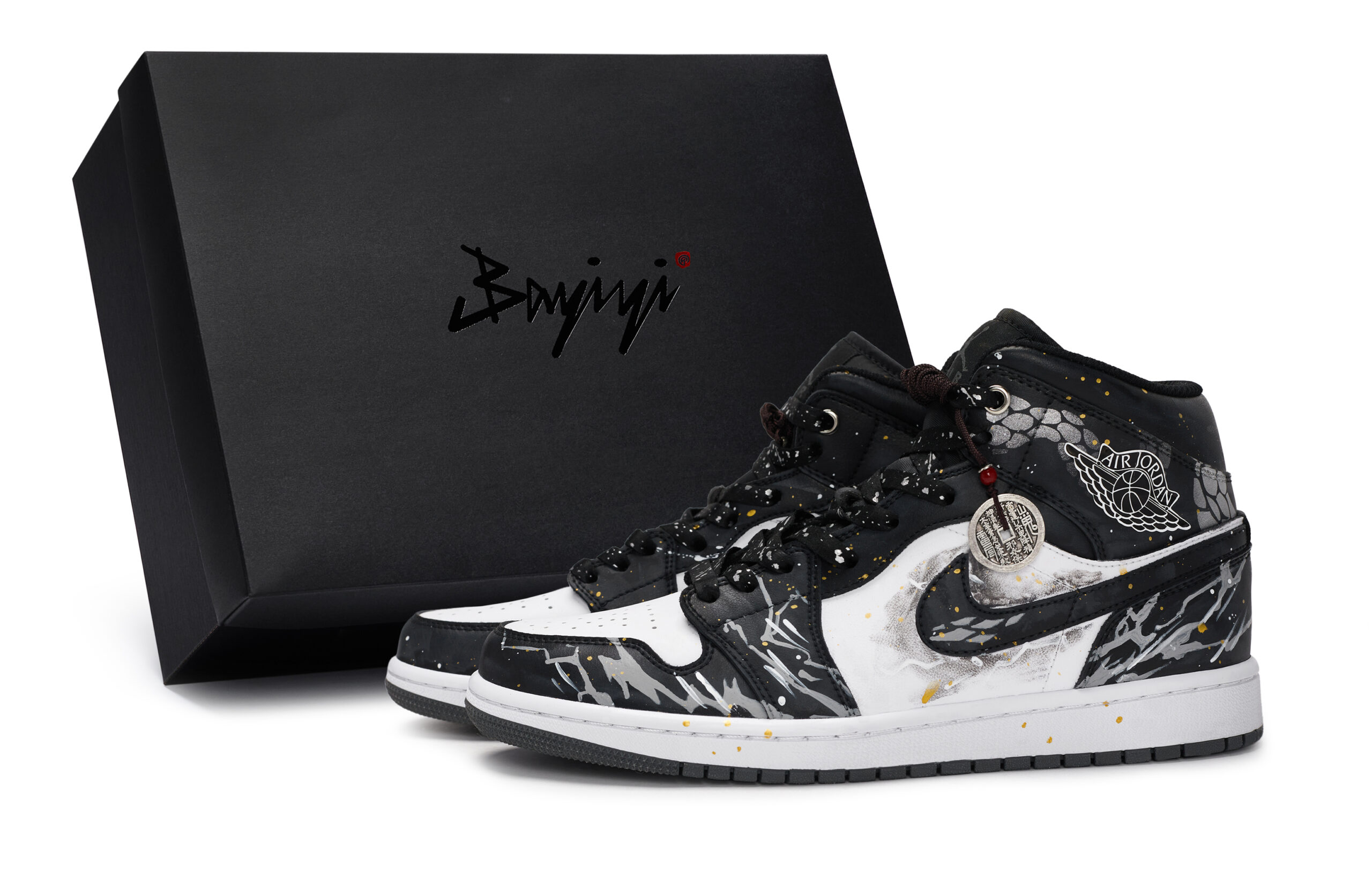 Jordan Air Jordan 1 811 Manufacturing, Silver Python Thunder, Special Shoe Box Mid top Vintage Basketball Shoes Unisex
