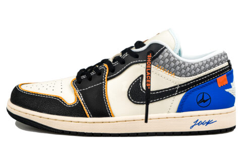 Jordan Air Jordan 1 RISK Lightning Blue Trendy Abrasion Resistant Low top Vintage Basketball Shoes Men’s Black Blue