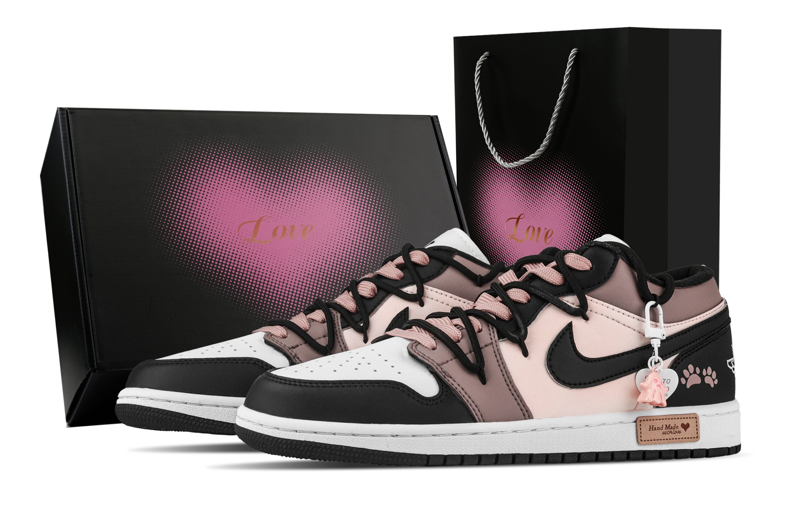 Jordan Air Jordan 1 Dense Cat Paw Abrasion Resistant Low top Vintage Basketball Shoes Unisex Black White Pink