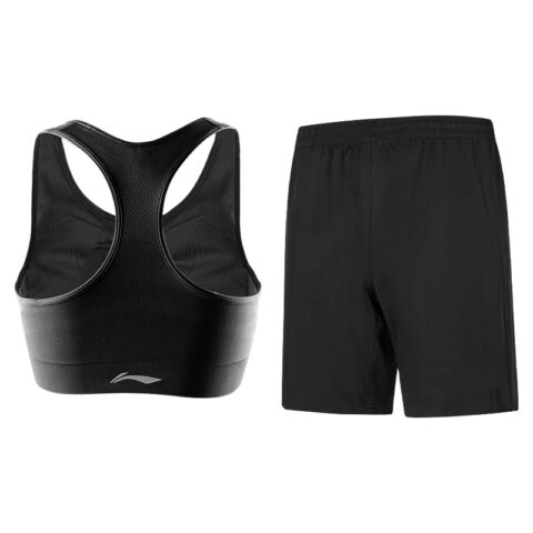 Li Ning Yoga Sets Women’s Clothing Sets[Night Black Top+Night Black Shorts] Thin