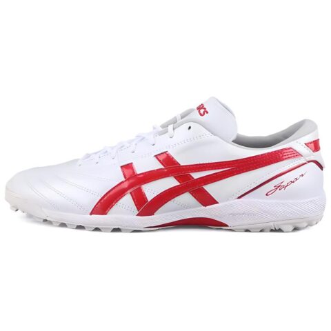 ASICS C3 TF Turf Kangaroo Leather Abrasion Resistant Soccer Shoes Unisex White Red