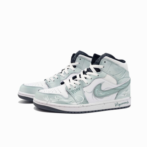Jordan Air Jordan 1 Empty Mountain Mist, Dark Cyan Abrasion Resistant Mid top Vintage Basketball Shoes Unisex Cyan