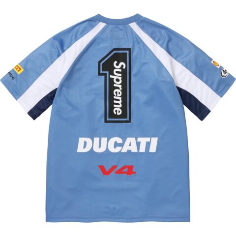 Supreme X DUCATI SS24 WEEK16 Soccer Jersey — Unisex Loose Fit Short Sleeve Football Shirt With Logo Print