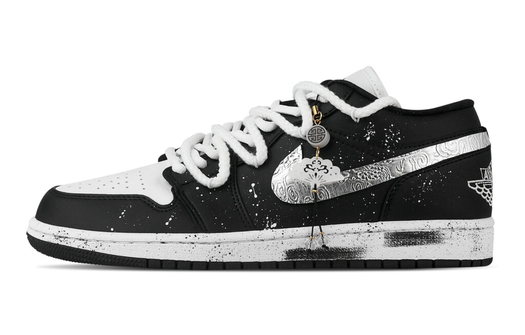 Jordan Air Jordan 1 Starry Sky Sparkling Low top Vintage Basketball Shoes Unisex Black White