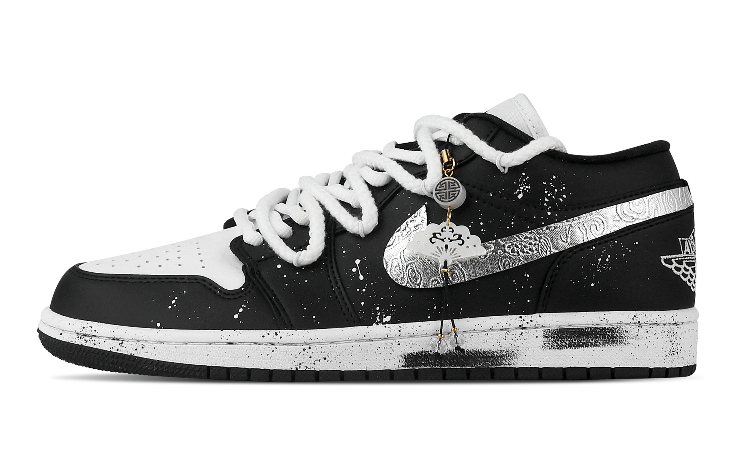 Jordan Air Jordan 1 Starry Sky Sparkling Low top Vintage Basketball Shoes Unisex Black White