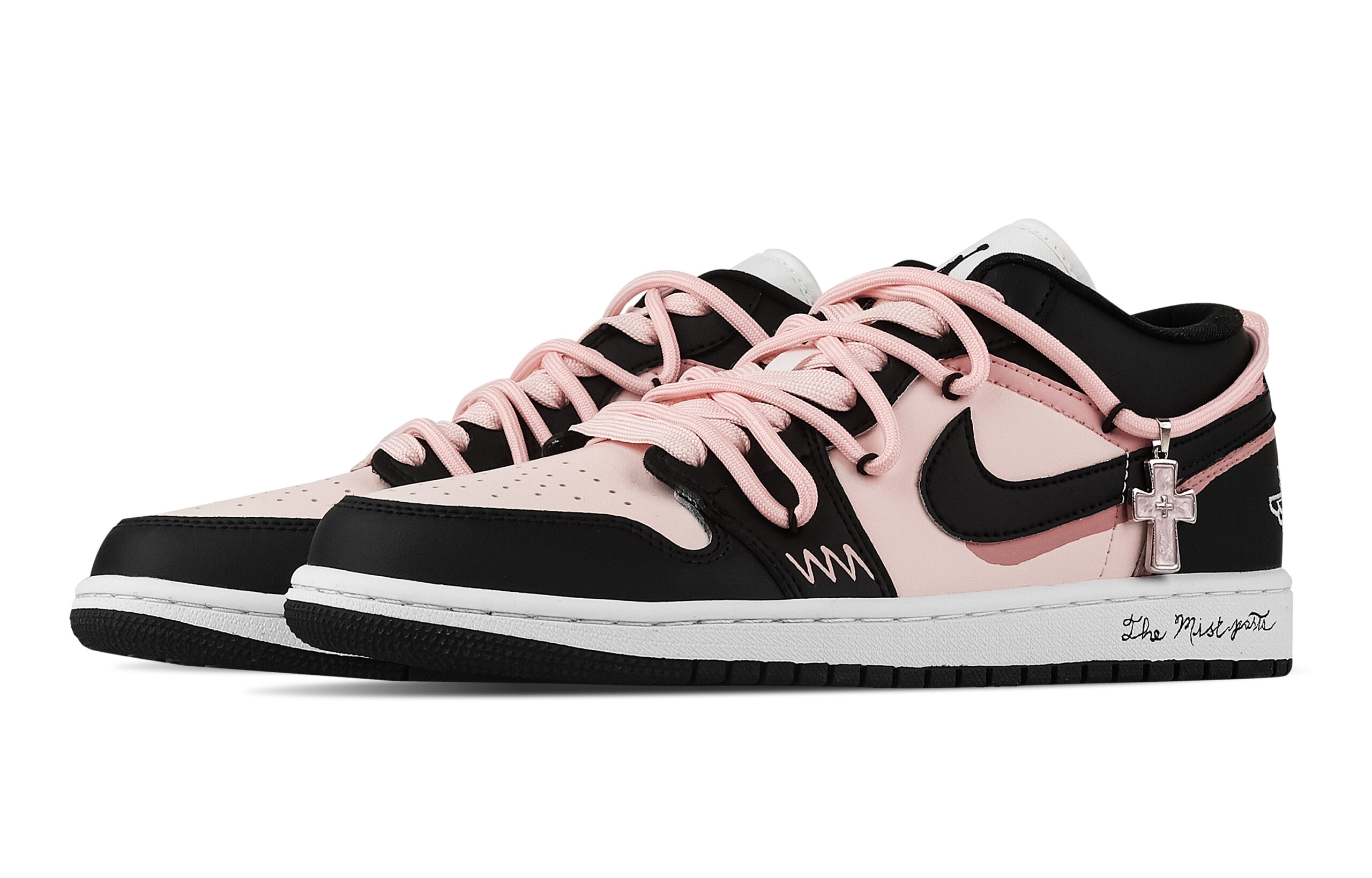 Jordan Air Jordan 1 Berry Pink Present, Heart Box Low top Vintage Basketball Shoes Unisex Black Pink