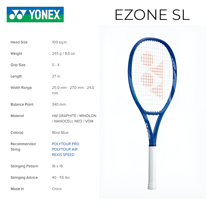 YONEX 8th Generation EZONE 275g Racket Weight 100 Square Inches Head Size Blue Unisex Full Carbon Tennis Rackets