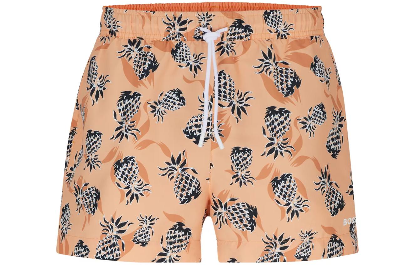 HUGO BOSS Fully Lined Swim Shorts With Pineapple Motif Beach Shorts Men’s Orange