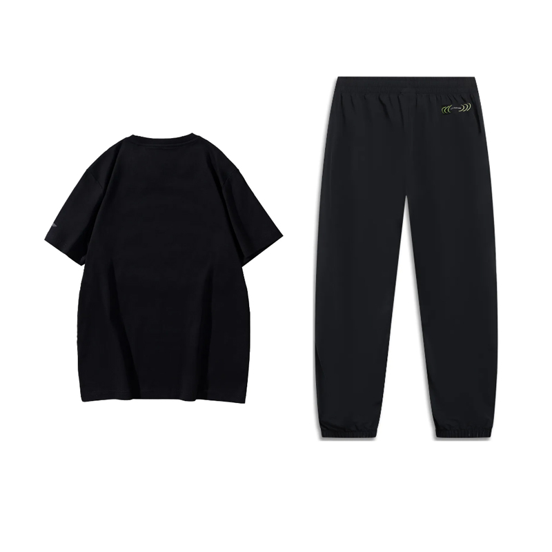 Li Ning Basketball Collection Casual Sportswear Unisex Set Black Short Sleeved Top+Black Pants