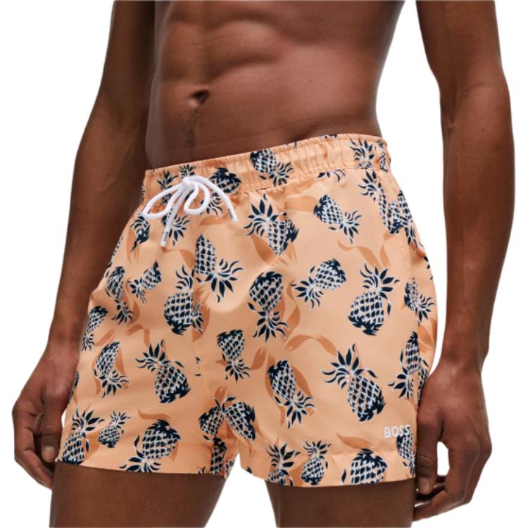 HUGO BOSS Fully Lined Swim Shorts With Pineapple Motif Beach Shorts Men’s Orange