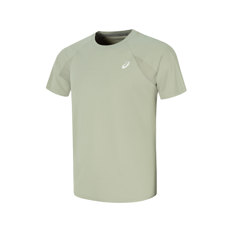 ASICS Running T Shirts Men’s Gray Green Crew Neck Moderate Straight Fit