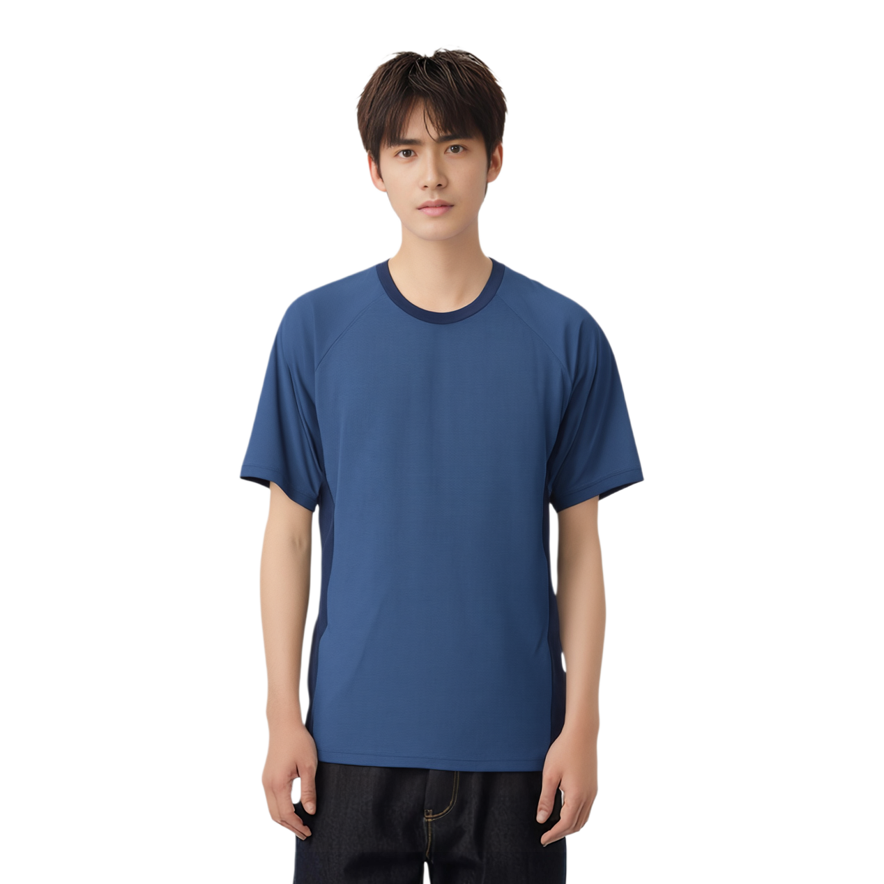 UNIQLO Quick Dry T Shirts Unisex Sea Blue Crew Neck Moderate