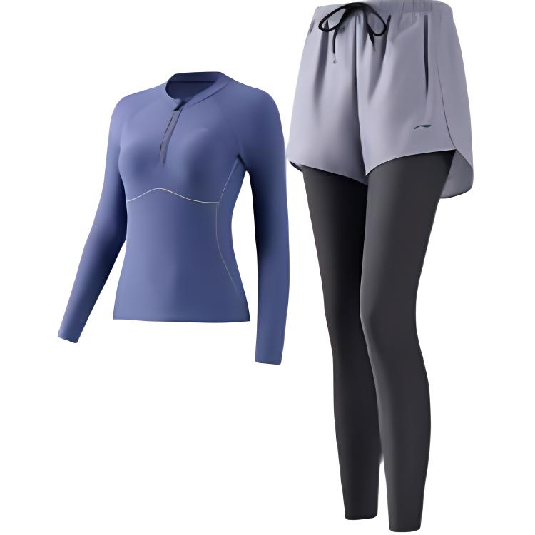 Li Ning Swimsuit Set Women’s Blue Gray Tale