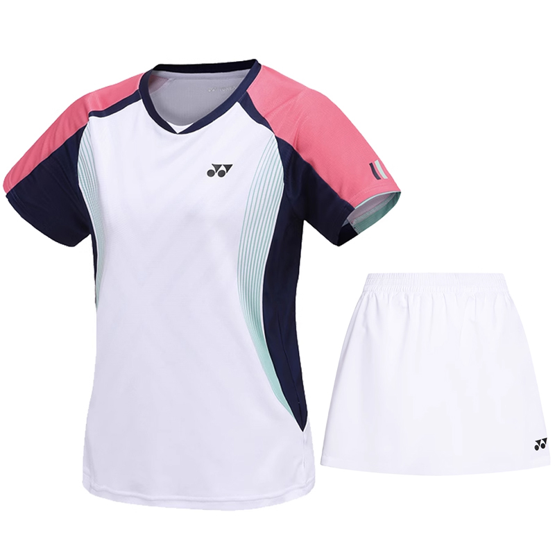 YONEX Badminton Jerseys Women's Clothing Sets[White Top+White Short Skirt] V Neck Moderate