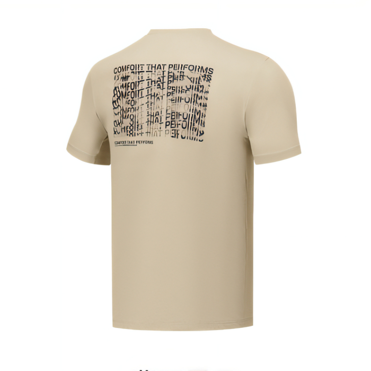 Skechers Quick Dry T Shirts Men’s Beige Crew Neck Moderate