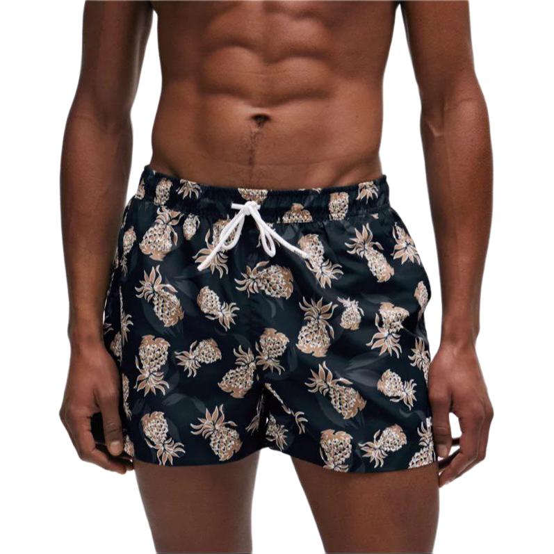 HUGO BOSS Fully Lined Swim Shorts With Pineapple Motif Beach Shorts Men’s Blue