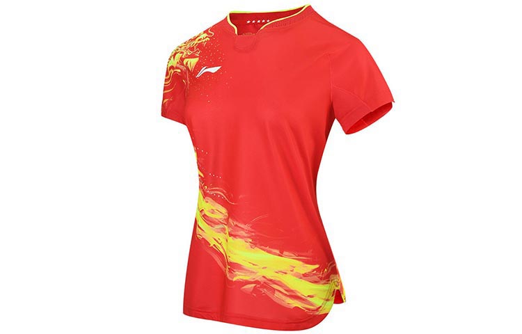 Li Ning Table Tennis Clothing Women’s Total Cherry Red V Neck Moderate