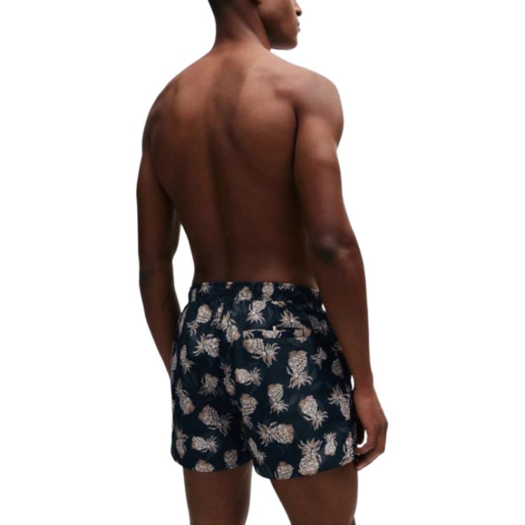 HUGO BOSS Fully Lined Swim Shorts With Pineapple Motif Beach Shorts Men’s Blue