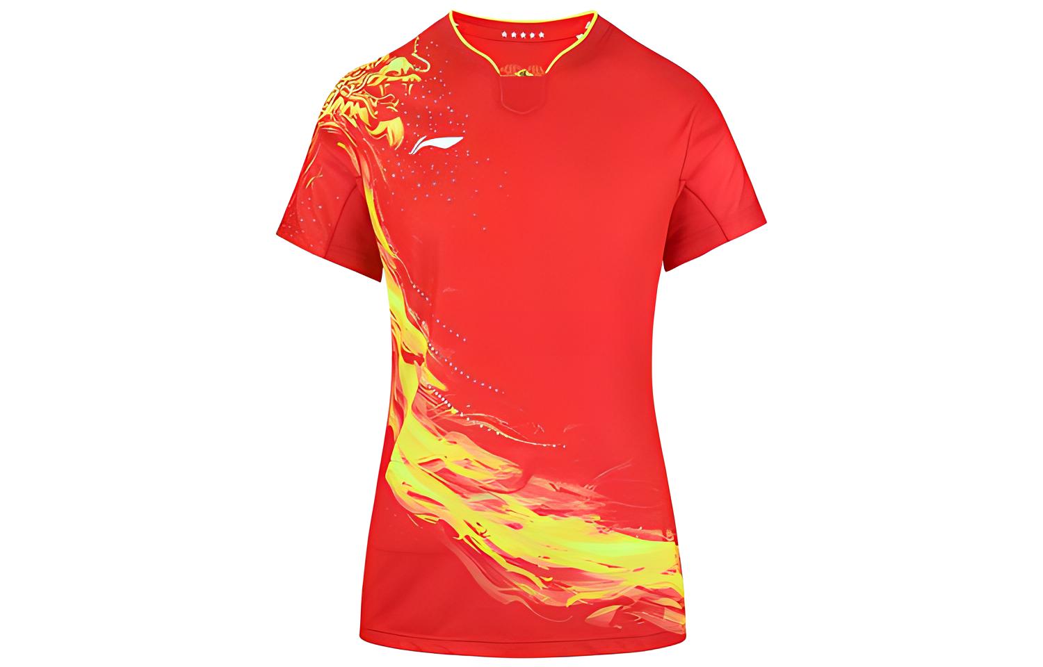 Li Ning Table Tennis Clothing Women's Total Cherry Red V Neck Moderate