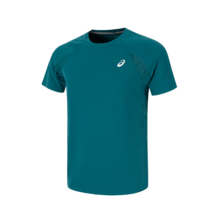 ASICS Running T Shirts Men’s Cyan Crew Neck Moderate Straight Fit