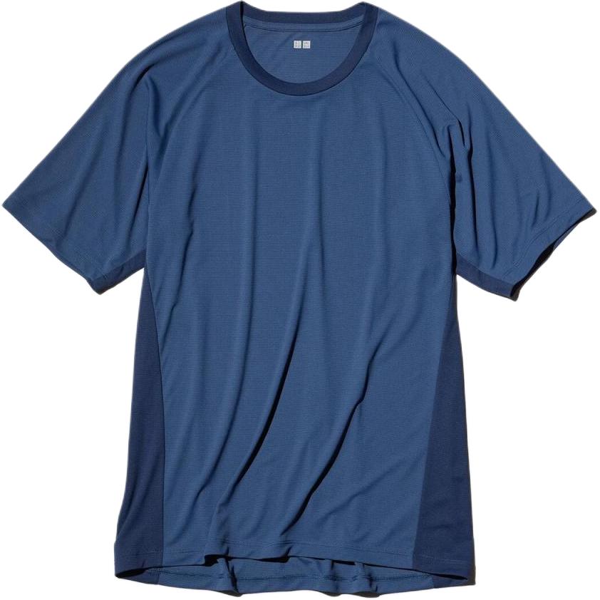 UNIQLO Quick Dry T Shirts Unisex Sea Blue Crew Neck Moderate